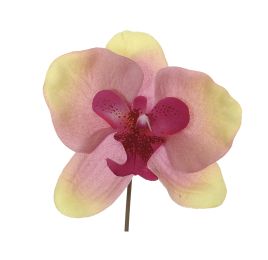 LARGE ORCHID HEAD ON STEM 8 CM GREEN PINK