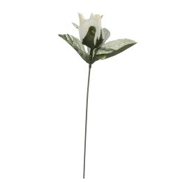 ROSE BUD W/LVS ON STEM CREAM