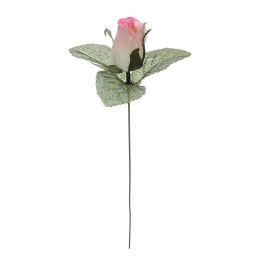 ROSE BUD W/LVS ON STEM PINK