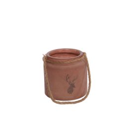 GLASS TEALIGHT HOLDER DIA 9.5 CM W/DEER BROWN