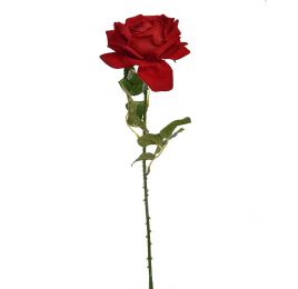 VELVET OPEN ROSE 60CM RED
