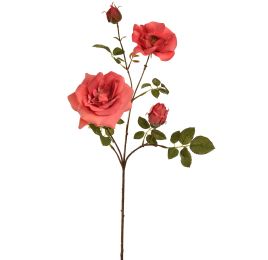 OPEN ROSE SPRAY 65CM CORAL