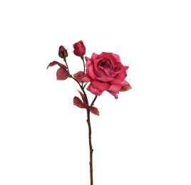 OPEN ROSE SPRAY 60CM VELVET FUCHSIA