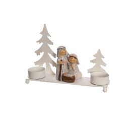 NATIVITY W/METAL TREE FOR CANDLE 14CM WHITE SILVER