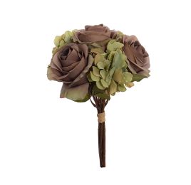 ROSE/HYDRANGEA BUNDLE X 7 36CM BROWN GREEN