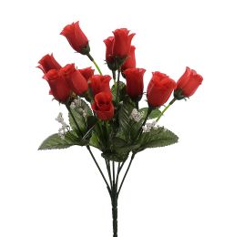 MINI ROSE BUD BUSH X 7 W/15 30CM FLOWER RED