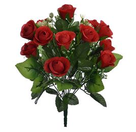 ROSE BUD BUSH X 12 34CM RED