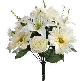 GERBERA/ROSE/LILY X13 BUSH 34CM CREAM