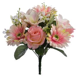 GERBERA/ROSE/LILY X13 BUSH 34CM PINK