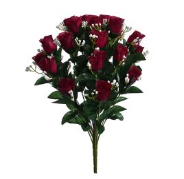 ROSE BUD BUSH X 24 W/RAINDROPS 50CM WINE