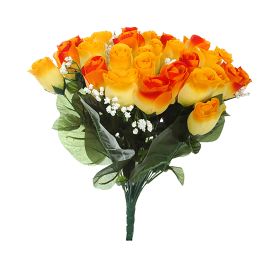 ROSE BUD BUSH X 36 45CM ORANGE YELLOW