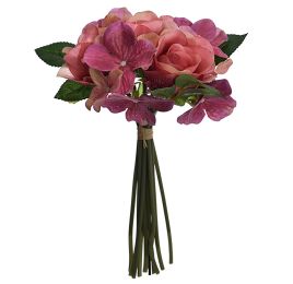 ROSE BUD/HYDRANGEA BUNDLE X 10 26CM SALMON