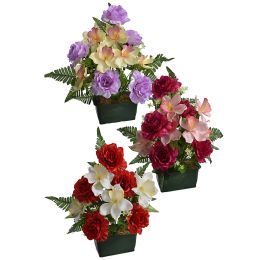 ROSE/CYBIDIUM ARRANGEMENT IN RECT. POT 43CM ASSORTED