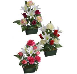 ROSE/ROSE BUD/LILY ARRANGEMENT IN RECT. POT 43CM ASSORTED