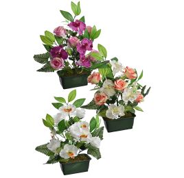 ROSE/ORCHID ARRANGEMENT IN RECT. POT 45CM ASSORTED