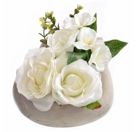 ROSE ARRANGEMENT IN HEART PLANTER 13CM CREAM