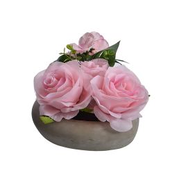 ROSE ARRANGEMENT IN HEART PLANTER 13CM PINK