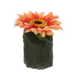 GERBERA HEAD ON LEAVES POT 8CM PEACH