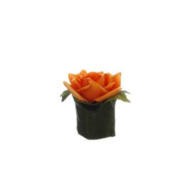 ROSE HEAD ON LEAVES POT 8CM ORANGE