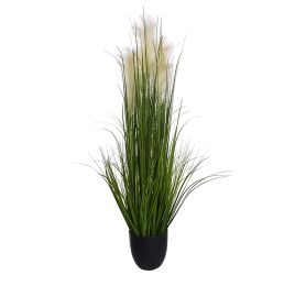 GRASS W/PLUM IN POT H 122CM CREAM
