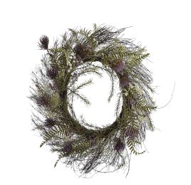 THISTLE FERN WREATH 50CM MAUVE