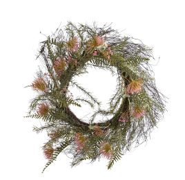 THISTLE FERN WREATH 50CM PINK