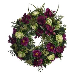 ROSE/GERBERA/DILL ON WREATH BURGUNDY GREEN