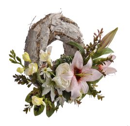 LILY PEONY ARR ON WREATH 40CM CREAM PINK
