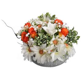 DAISY ROSE ARR IN POT 16X25CM ORANGE
