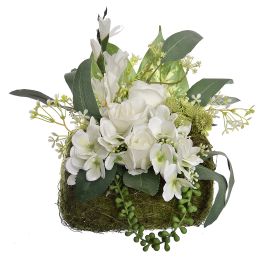 ROSE THISTLE IN MOSS POT 28CM CREAM