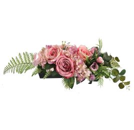 ROSE ARR ON PLASTIC PLATE 15X50CM PINK