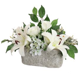 ROSE LILY IN OVAL PLANTER 45X30CM CREAM