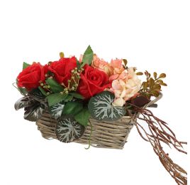 ROSE HYDRANGEA ARRANGEMENT IN BASKET 22X28CM RED