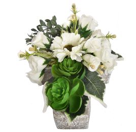 ROSE GERBERA ECHEVERIA IN POT 21X15CM CREAM
