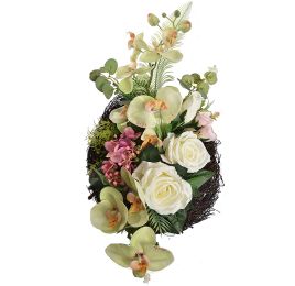 ORCHID ROSE ON SALIM WREATH 30X20CM GREEN