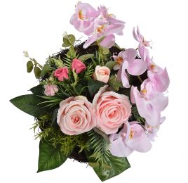 ORCHID ROSE ON SALIM WREATH 30X20CM PINK
