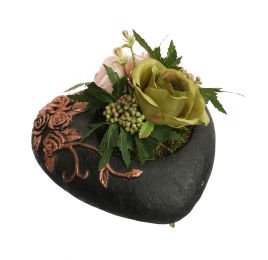 ROSE ARR IN HEART PLANTER 20X20X13CM PEACH GREEN