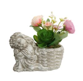 MINI ROSE ARR IN ANGEL PLANTER 20X18X11CM LILAC GREEN