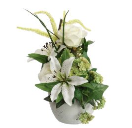 ROSE LILY ARR IN EGG SHAPE 34X20X20CM CREAM