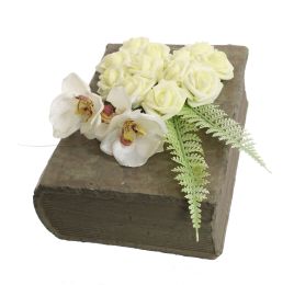 ORCHID ROSE IN BOOK PLANTER 18X14X10CM CREAM