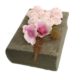 ORCHID ROSE IN BOOK PLANTER 18X14X10CM PINK 