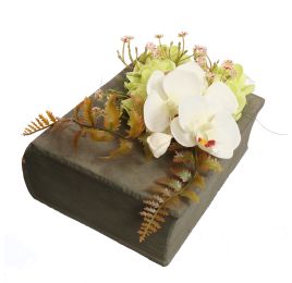 ORCHID ROSE IN BOOK PLANTER 22X16X14CM CREAM GREEN 