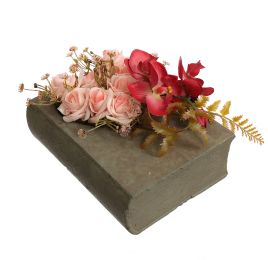 ORCHID ROSE IN BOOK PLANTER 22X16X14CM PEACH