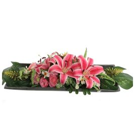 ROSE LILY ARR ON PLATE 60X20X23CM BEAUTY