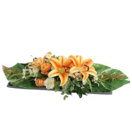ROSE LILY ARR ON PLATE 60X20X23CM ORANGE