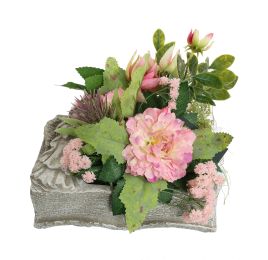 ZINNIA HELLEBORUS ARR IN BOOK PLANTER 13X18X14CM PINK