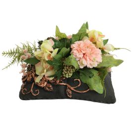 ZINNIA HYDRANGEA ARR IN RECTANGLE PLANTER 15X23X20CM PEACH