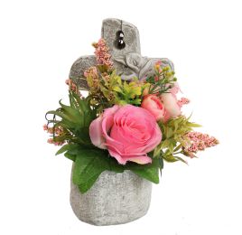 ROSE BERRY ARR IN CROSS 20X15X10CM PINK