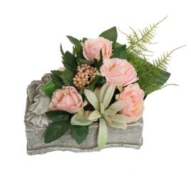 ROSE ARR IN BOOK PLANTER 14X18X14CM PINK