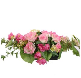ROSE ARR ON PLASTIC PLATE 60X22X20CM PINK
